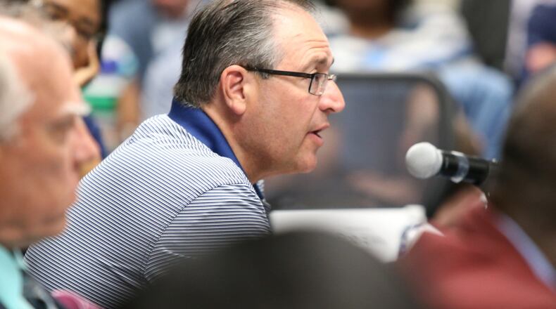 Mayor of Johns Creek Mike Bodker speaks at a meeting of Fulton County mayors at the Fulton County Government Center to discuss funding a transit plan that could include bus rapid transit along I-285 in Atlanta, Georgia on Friday, May 3, 2019. The discussion expanded to talk about the assumed funding and more as it would relate to the potential for more transportation. EMILY HANEY / emily.haney@ajc.com