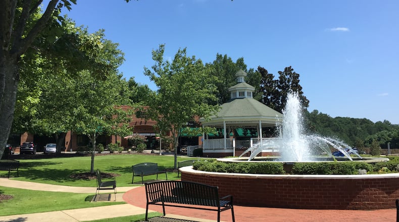 The Park at City Center is the main gathering spot in Woodstock. The upper portion of the park is highlighted by a fountain and gazebo. (City of Woodstock)
