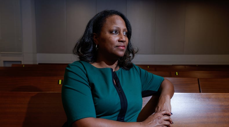 Fulton County Superior Court Judge Shukura Ingram poses for a photograph in her courtroom Wednesday, Nov. 13, 2024. 
(Miguel Martinez / AJC)