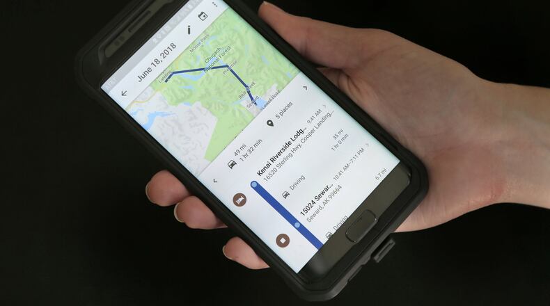 A mobile phone displays a user’s travels in New York in this file photo. Google records your movements even when you explicitly tell it not to. An Associated Press investigation shows that using Google services on Android devices and iPhones allows the search giant to record your whereabouts as you go about your day. AP PHOTO / SETH WENIG