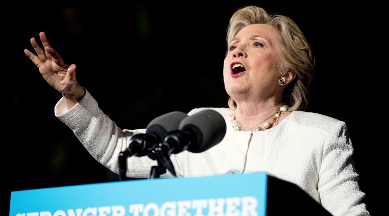 Democratic presidential candidate Hillary Clinton speaks at a rally at Reverend Samuel Delevoe Memorial Park in Fort Lauderdale, Fla., Tuesday, Nov. 1, 2016. (AP Photo/Andrew Harnik)