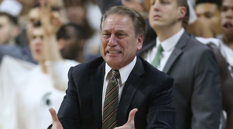 Michigan State head coach Tom Izzo reacts to a call during first-half action against Minnesota on Wednesday, Jan. 11, 2017, at the Breslin Center in East Lansing, Mich. (Kirthmon F. Dozier/Detroit Free Press/TNS)