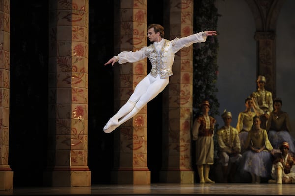 Shown soaring in a San Francisco Ballet production of George Balanchine’s “Coppelia,” Gennadi Nedvigin says he's challenged, in his artistic director's role, to hire dancers who are equally strong in contemporary and classical technique. (Courtesy of Erik Tomasson) 
