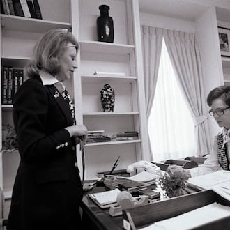 Rosalynn Carter (right) was the first first lady to carry a briefcase to her office in the East Wing. (Jimmy Carter Library)