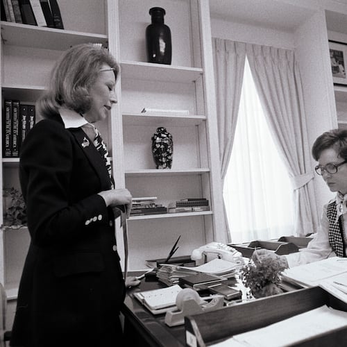 Rosalynn Carter (right) was the first first lady to carry a briefcase to her office in the East Wing. (Jimmy Carter Library)