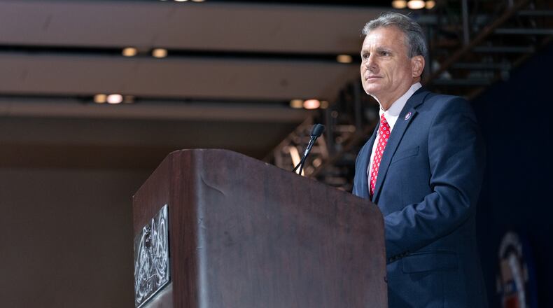 Rep. Buddy Carter (R-GA) speaks at the Georgia GOP State Convention in Jekyll Island, Georgia on June 5th, 2021. Nathan Posner for the Atlanta-Journal-Constitution