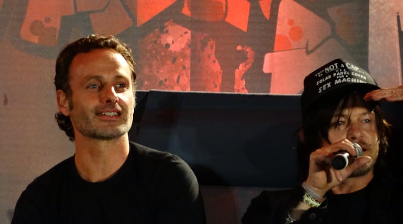 "Walking Dead" stars Andrew Lincoln and Norman Reedus appeared on a panel at Walker Stalker in 2014. CREDIT: Rodney Ho/rho@ajc.com