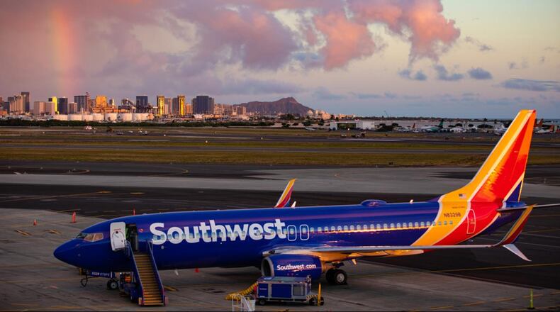 Southwest Boeing 737-800 at Daniel K. Inouye International Airport Feb. 5. The carrier's first ever touchdown in the Hawaiian Islands comes as part of Southwest's authorization process with the FAA to offer future scheduled service to Hawaii.