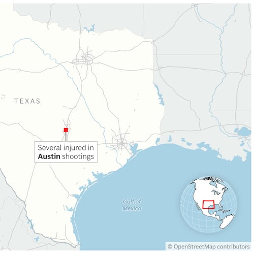 Map showing Austin, Texas. (AP Digital Embed)