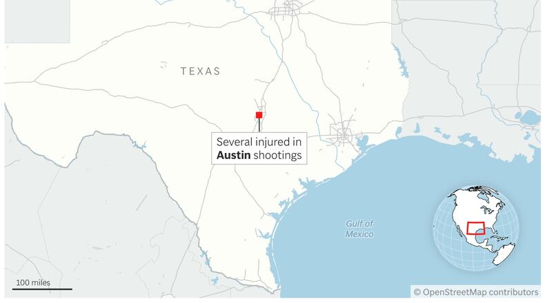 Map showing Austin, Texas. (AP Digital Embed)