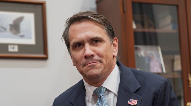 Todd Blanche, President Donald Trump's nominee to be attorney general, listens as reporters ask questions during his meeting with Senate Judiciary Committee Chairman Chuck Grassley, R-Iowa, at the Capitol in Washington, Monday, June 15, 2026. (AP Photo/J. Scott Applewhite)