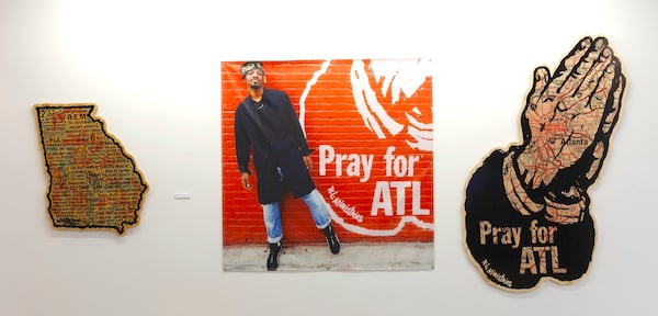 Works by R. Land, including "Pray for ATL," on view at Atlanta Contemporary (Courtesy/Mike Jensen)