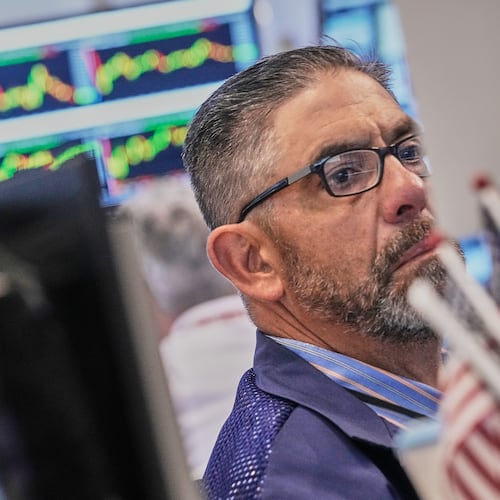 Trader Robert Oswald works on the floor of the New York Stock Exchange, Thursday, June 25, 2026. (AP Photo/Richard Drew)