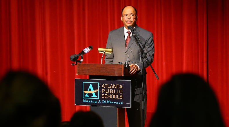 Atlanta Superintendent Erroll Davis announces results of an investigation into fraud and football recruiting violations at Grady High School on Wednesday, March 5, 2014, at Grady High School in Atlanta.