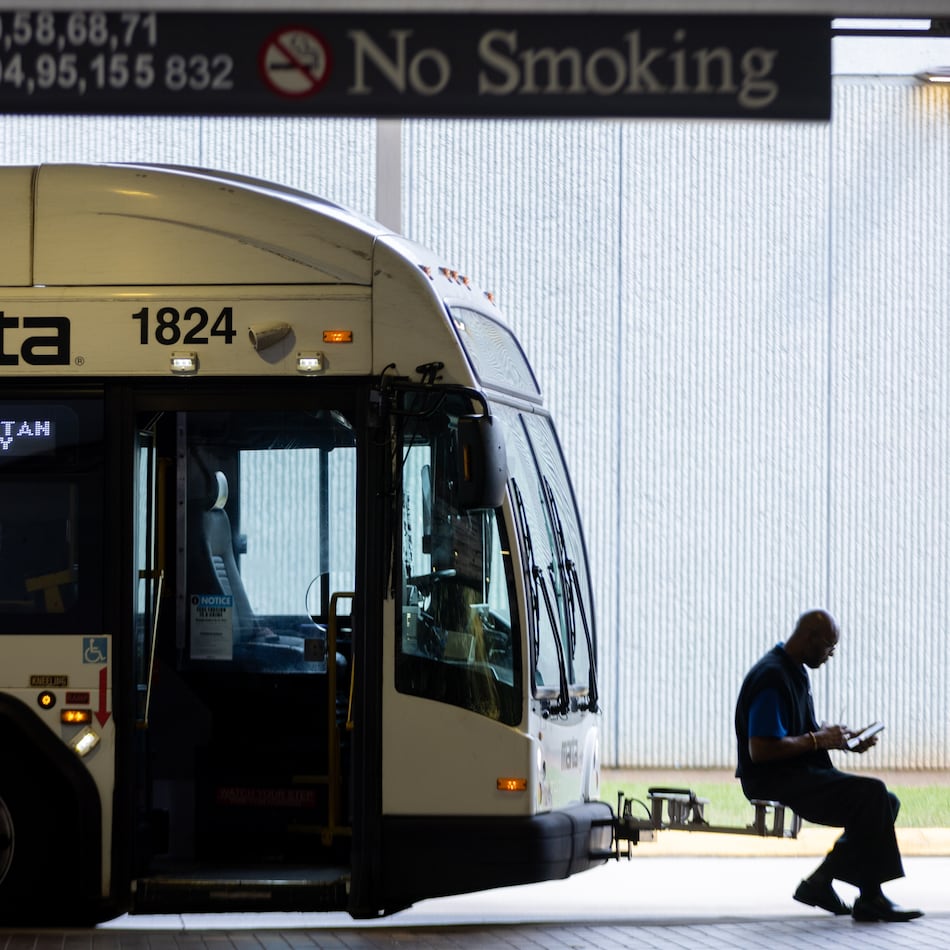A bus driver waits at the West End MARTA station in Atlanta. The spending dispute between MARTA and the City of Atlanta has been a thorny issue for years. (Arvin Temkar/AJC 2025)
