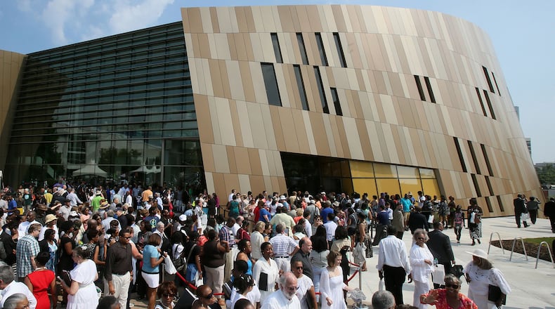 The National Center for Civil and Human Rights held its grand opening celebration with a 10 a.m. public ceremony outside in the plaza at Pemberton Place in advance of a noon opening. The ceremony included speeches and a choir which concluded the ceremony with an emotional performance of "We Shall Overcome."