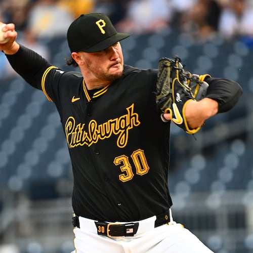 Pittsburgh Pirates pitcher Paul Skenes delivers during the first inning of a baseball game against the Colorado Rockies in Pittsburgh, Tuesday, May 12, 2026. (AP Photo/Justin Berl)