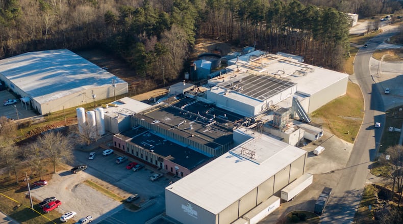 January 28, 2021 Gainesville - Aerial photograph of Foundation Food Group where six people were killed and several others were injured Thursday after a liquid nitrogen line ruptured in Gainesville on Thursday, January 28, 2021. Multiple agencies responded to the incident, which happened at a Foundation Food Group poultry plant on Memorial Park Drive at 10:12 a.m., Hall County Fire Services spokesman Zach Brackett said during a news conference. When crews arrived at the scene about 10:20 a.m., they determined the incident involved hazardous materials and called in a hazmat team. (Hyosub Shin / Hyosub.Shin@ajc.com)