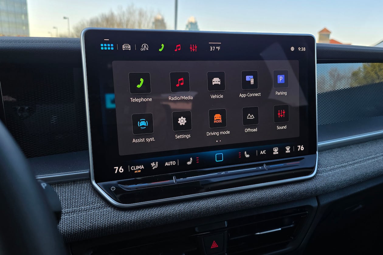 The 2026 Volkswagen Tiguan S compact SUV has a 12.9-inch touchscreen infotainment system that controls everything from temperature to driving mode to the radio. (Chris Hardesty/Cox Automotive)