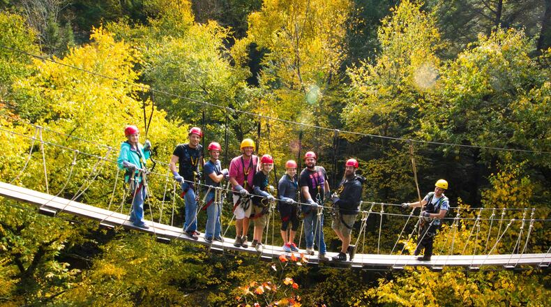 TreeTops Canopy Tour at Adventures on the Gorge at West Virginia's magnificent New River Gorge area has, along with its zip lines, a thrillingly high suspension bridge.