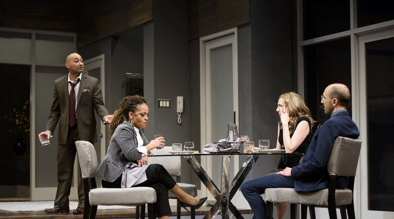 Andrew Ramcharan Guilarte, Tinashe Kajese-Bolden, Courtney Patterson and Andrew Benator played the warring couples in the Alliance Theatre production of Ayad Akhtar’s “Disgraced.” PHOTO CONTRIBUTED BY GREG MOONEY