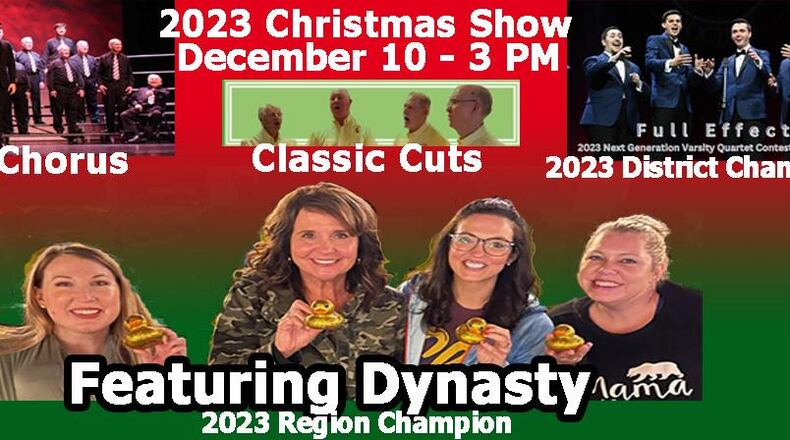 A Christmas concert from 3-5 p.m. Dec. 10 will feature one female and three male singing groups at Lassiter Concert Hall, 2601 Shallowford Road, Marietta. (Courtesy of The Big Chicken Chorus)