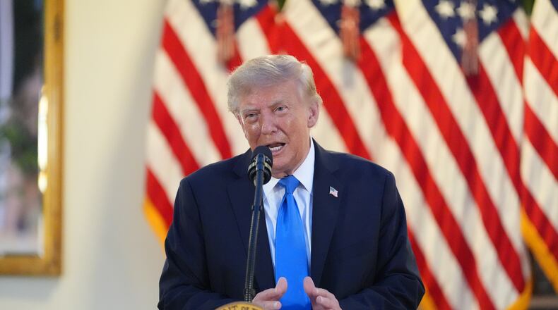 President Donald Trump speaks during an event with Republican lawmakers in the Rose Garden of the White House, Wednesday, Sept. 2, 2026, in Washington. (AP Photo/Alex Brandon)