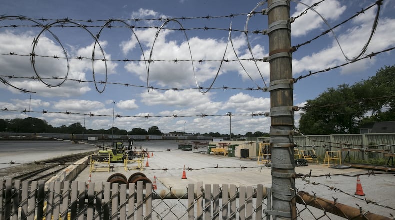 May 6, 2019 - Atlanta - A view of the CSX yard where it bisects the Atlanta Beltline eastside trail. CSX is shifting international freight operations out of a massive switching station known as Hulsey Yard that bisects the Atlanta Beltline’s eastside trail. The site, which stretches some 40 to 70 acres along DeKalb Avenue east of downtown Atlanta, could be a lucrative redevelopment site. Eliminating the rail yard — the east-west tracks would remain active — also could help advance transit along the Beltline and become one of the premiere development locations in the city. Bob Andres / bandres@ajc.com