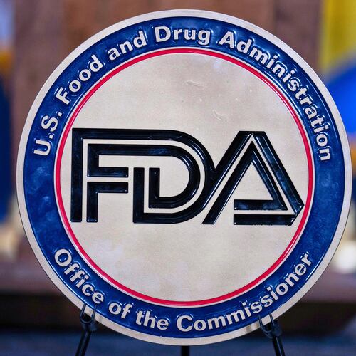FILE - The Food and Drug Administration seal is seen at the Hubert Humphrey Building Auditorium in Washington, April 22, 2025. (AP Photo/Jose Luis Magana, File)