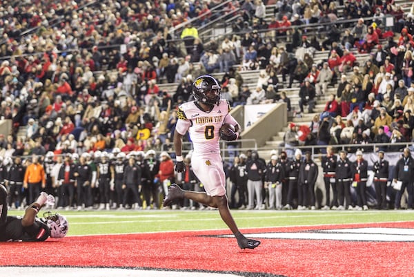 Coleman Bennett scores a touchdown in the Conference USA Championship game against Jacksonville State on Saturday, Dec. 13, 2025. Bennett led the Owls this season with 157 carries and 764 yards, with four touchdowns. (Courtesy of Kennesaw State Athletics)