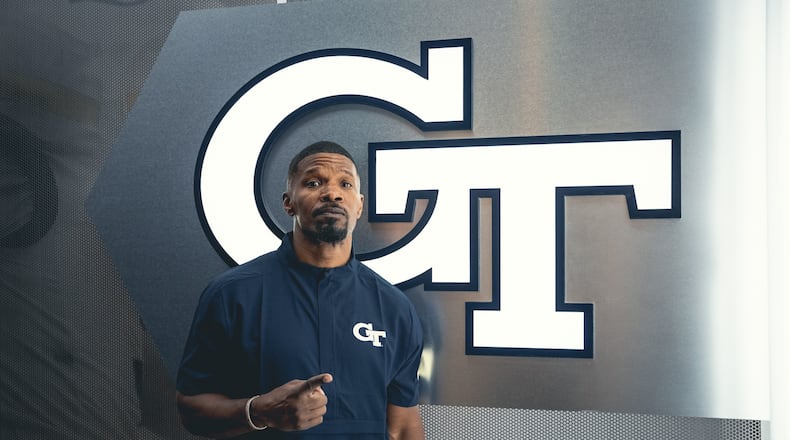 Actor Jamie Foxx during a visit to Georgia Tech to work out in an athletic department weight room on May 5, 2021. (Georgia Tech Football)