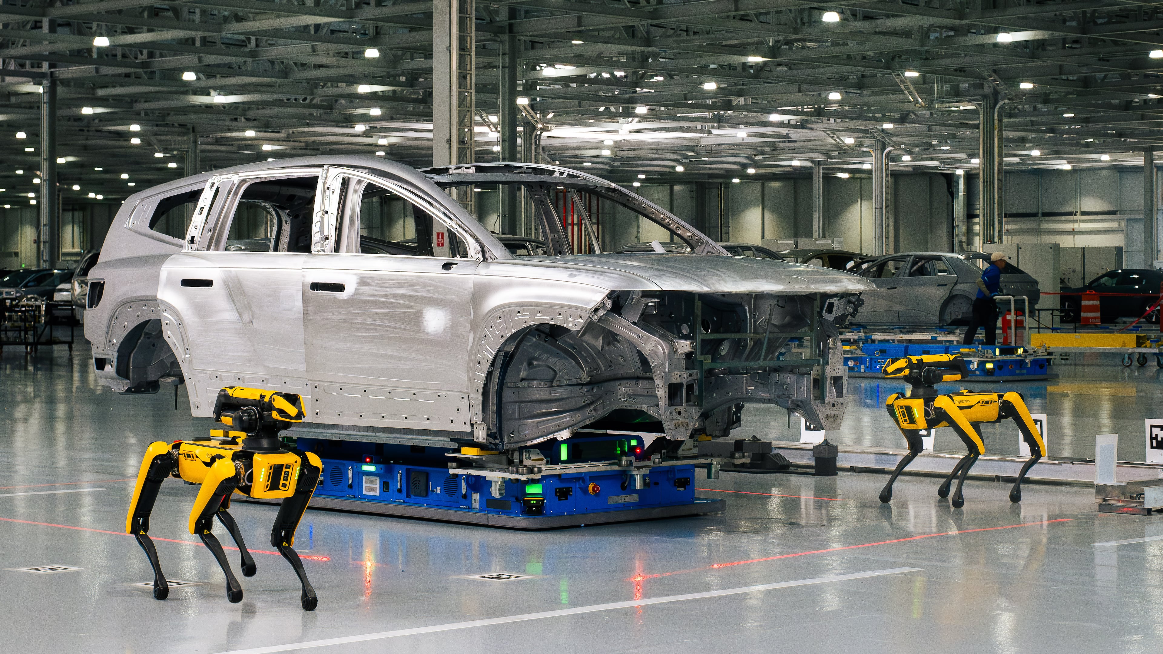 Boston Dynamic robots inspect welds duringthe assembly of a IONIQ 5 electric vehicle at the Hyundai Metaplant in Bryan County, Ga., on March 26, 2025. (Justin Taylor/The Current GA)