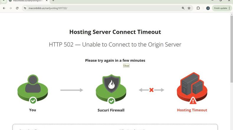An error message appeared after the Macon-Bibb County website Tuesday morning as the county experienced network issues. (Provided by Jesse Fraga)