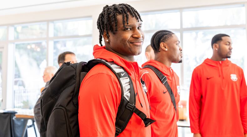 Georgia defensive back Kamari Lassiter arrives at a press conference Wednesday in advance of the Orange Bowl against Florida State.