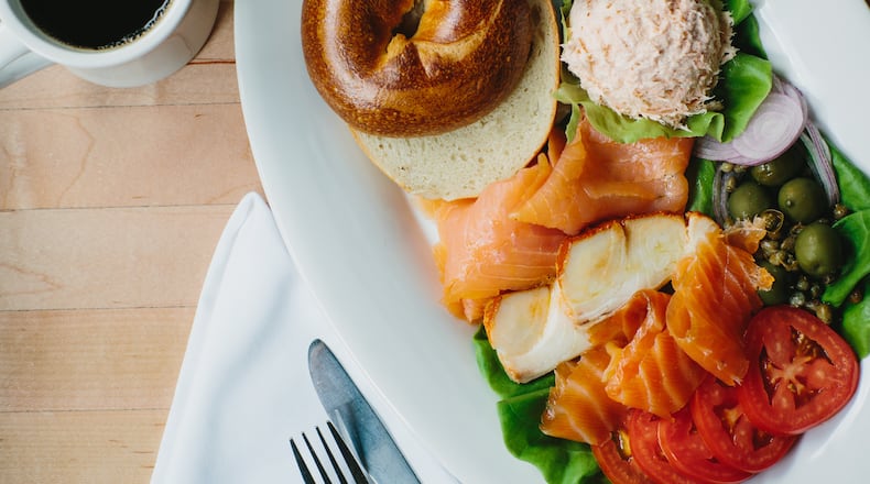 The Maven platter at The General Muir is a smorgasboard of lox, smoked salmon, sable and baked salmon salad rounded out with ccapers, red onion, olives, a choice of schmear and a bagel. / Photo by Andrew Thomas Lee
