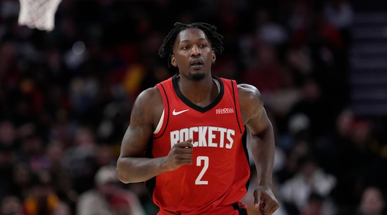The Rockets sent Dorian Finney-Smith and several future draft picks to the Hornets on July 6. Charlotte then dealt Finney-Smith to the Hawks on Tuesday for Buddy Hield, Ryan Nembhard and cash. (David J. Phillip/AP 2026)