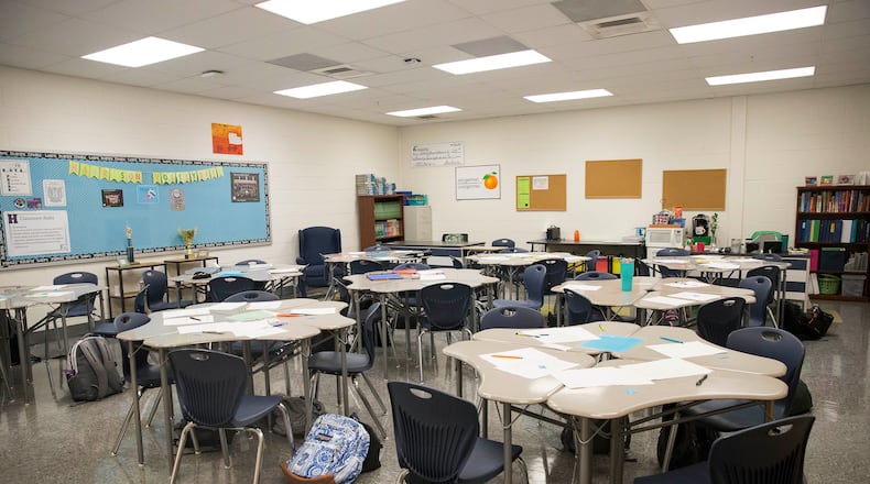 In empty classroom during the first day of school at Carl Harrison High School in Kennesaw, Wednesday, August 1, 2018. (ALYSSA POINTER/ALYSSA.POINTER@AJC.COM)