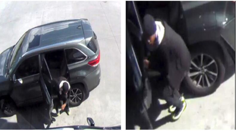 Gwinnett County police searching for a man who stole cash, wallets, phones and other items from cars at a QuikTrip on Sugarloaf Parkway.