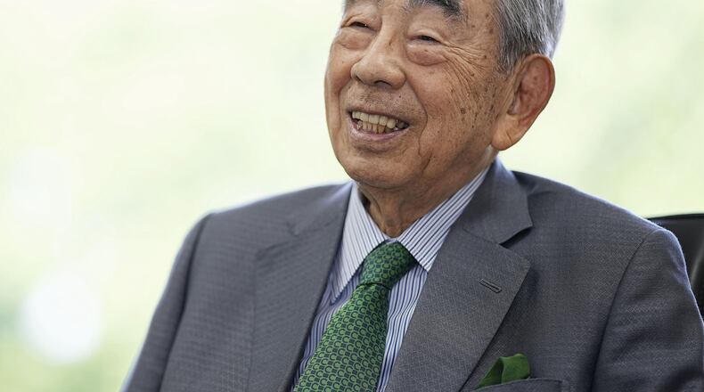Toshifumi Suzuki, former chairman and CEO of Seven & i Holdings Co., and former president of 7-Eleven, reacts during an interview in Tokyo, June 8, 2023. (Chika Ohshima/Kyodo News via AP)