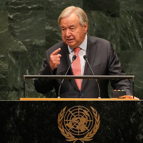 United Nations Secretary-General Antonio Guterres speaks during the 81st session of the United Nations General Assembly at United Nations headquarters, Tuesday, Sept. 22, 2026. (AP Photo/Seth Wenig)