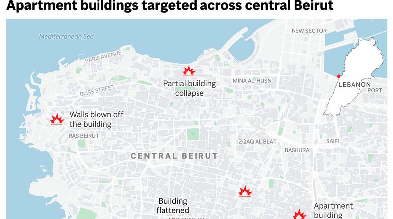 The image above shows Israeli strikes on apartment buildings in central Beirut on April 8. (AP Digital Embed)
