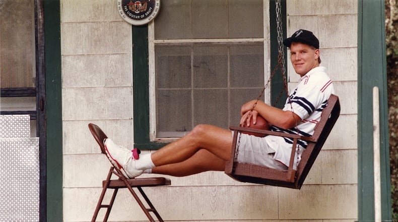 Falcons quarterback Brett Favre relaxes on his front porch in Kiln, Mississippi in 1991. Rich Mahan / AJC file