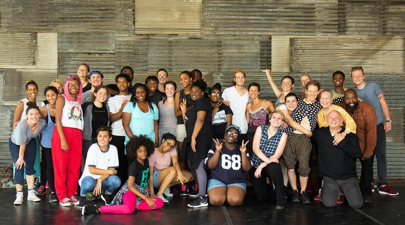 The students of the Alliance Theatre's Palefsky Collision Project, with playwright Pearl Cleage, director Patrick McColery, choreographer Lauri Stallings, and her dance company, Glo.
