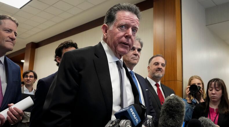 FILE - Attorney Dan Cogdell addresses reporters, March 26, 2024, at Harris County Criminal Courts at Law in Houston. (Yi-Chin Lee/Houston Chronicle via AP, file)