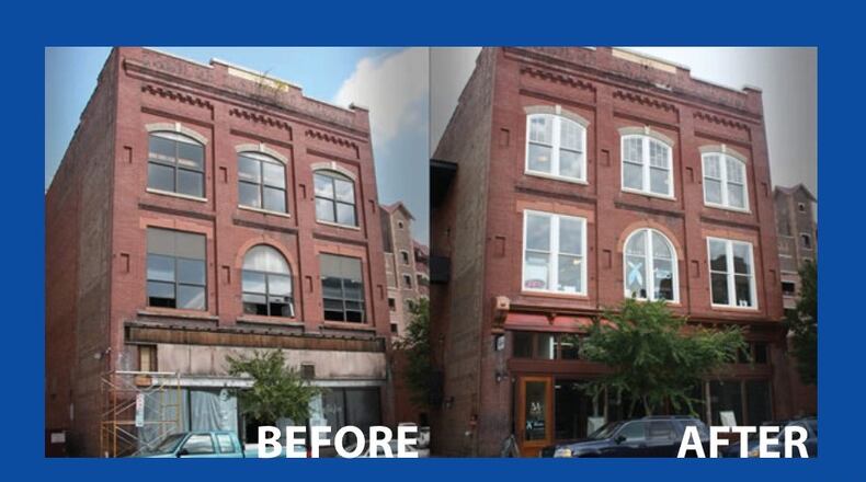 This rendering is provided by Cobb County, showing examples of building frontage improvements in Raleigh, North Carolina. The program is funded by the federal government. (Courtesy of Cobb County)