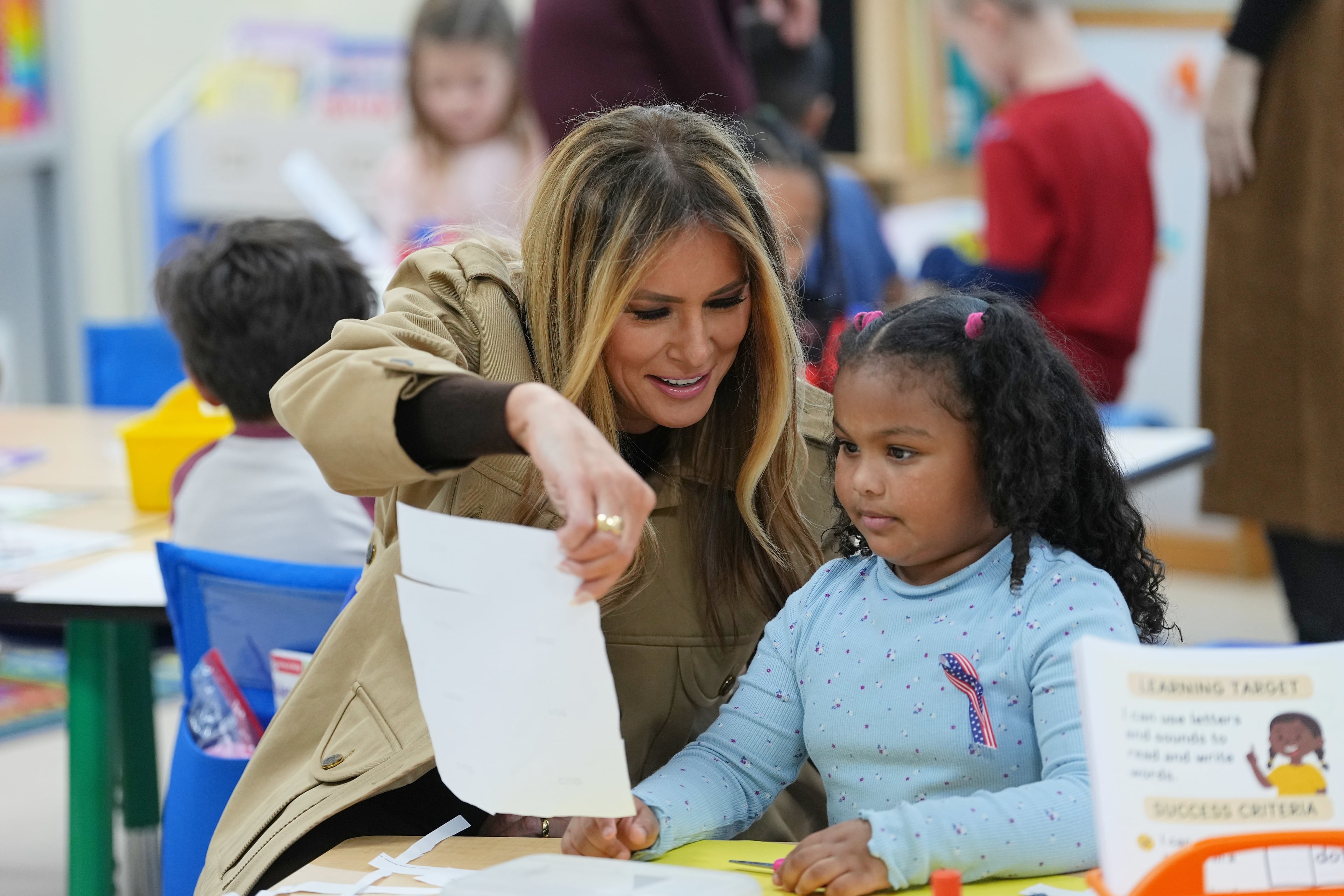 First lady Melania Trump met with students at an elementary school on the Marine Corps Air Station New River in Jacksonville, N.C., on Wednesday. (Matt Rourke/AP)