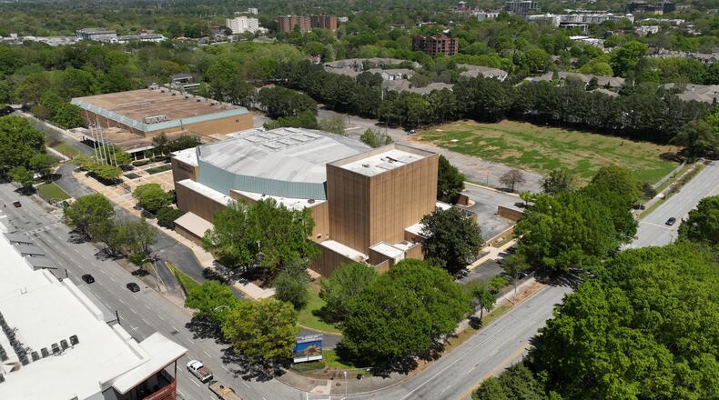April 15, 2022 Atlanta - Aerial photograph shows Atlanta Civic Center on Friday, April 15, 2022. (Hyosub Shin / Hyosub.Shin@ajc.com)