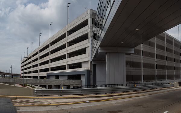 The new South parking deck connects passengers to the terminal via a new elevated walkway. (Ben Hendren for the AJC)