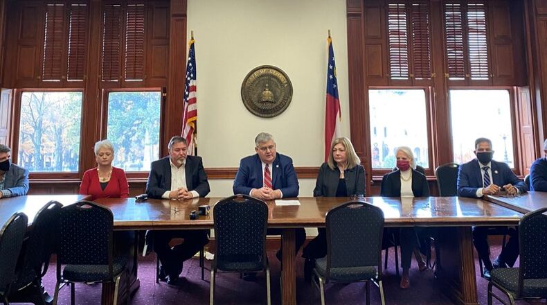 A photo of Georgia GOP Chairman David Shafer and other "electors" for Donald Trump at a Dec. 14, 2020 meeting at the state Capitol. Photo shot and then tweeted out by WSB-TV reporter Richard Elliott.