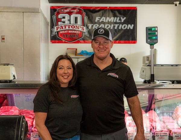 030225 Duluth: owner Parker Patton and his wife Kristine Patton at Patton's Meat Market in Duluth, GA. Photo taken on Friday, February 7th, 2025 for a story about butcher shops.